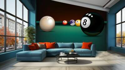 game illustration with billiard balls on green cloth Wall mural