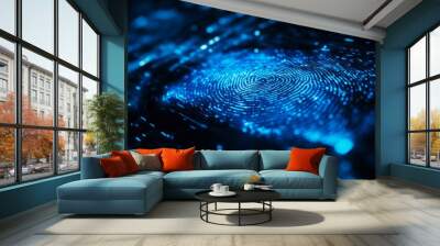 Digital Fingerprint Scan - Abstract Blue Glow Wall mural