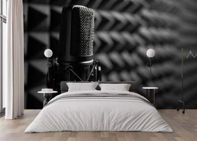 Dynamic close-up of microphone poised for performance, capturing the essence of audio recording Wall mural