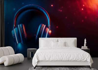 Futuristic illuminated headphones glowing in vivid colors on a dark background, perfect for music and technology enthusiasts Wall mural