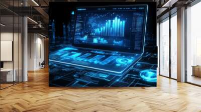 Futuristic Laptop with Data Visualization Wall mural