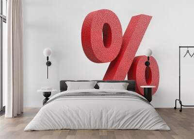 Red Percentage Symbol on White Background Wall mural