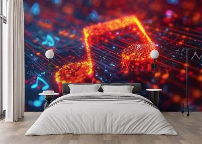 Vibrant symphony of digital music notes encapsulates the harmony between sound and technology Wall mural