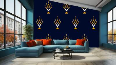 Pixel ethnic pattern, Vector embroidery pattern background, Geometric traditional triangle style, Blue and orange pattern knitting vintage, Design for textile, fabric, batik, kaftan, fibres Wall mural