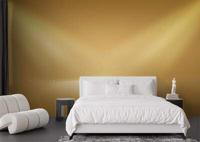 Abstract background gold light glitter show stage of glow shiny golden scene luxury backdrop or empty sparkle podium award spotlight celebration and shine studio display bokeh on glamour wallpaper. Wall mural