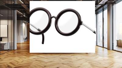 Black 3d fashion glasses isolated on png trendy background with classic retro style concept or sunglasses wear round frame hipster stylish optical lens and student eyeglasses study school equipment. Wall mural