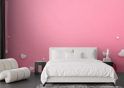 Blank frame and hearts pattern on pink background with Happy valentine day. Beautiful mini heart style. 3D rendering. Wall mural