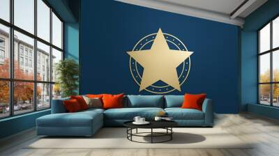 Blank star logo or emblem badge in luxury design with golden color on dark blue background. 3D rendering. Wall mural