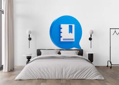 Blue bookmark 3d icon element isolated on white background of minimal book mark message bubble document concept symbol or instruction favorite tag speech sign and information e-book data browser flag. Wall mural