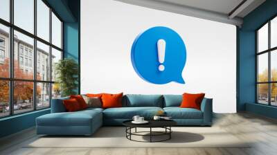 Blue exclamation icon sign or attention caution mark illustration graphic element symbol isolated on white background with warning problem error message button design concept. 3D rendering. Wall mural