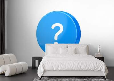 Blue question mark 3d icon isolated on white background of notification unknown confusion problem sign or faq support assistance information answer and education quiz symbol doubt decision concept. Wall mural