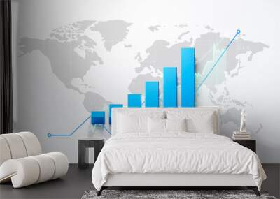 Business finance chart market exchange of investment financial money stock graph on global economy growth background with world economic trade profit diagram. 3D rendering. Wall mural