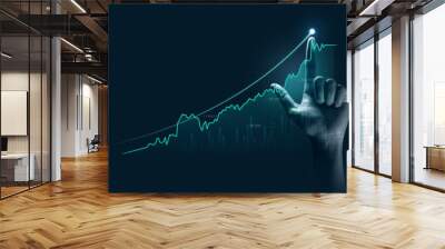 businessman hand pointing finger to growth success finance business chart of metaverse technology fi Wall mural