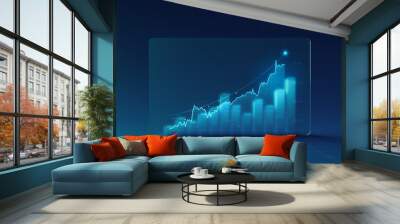 Chart of business data graph diagram and growth financial graphic report information on futuristic finance glass screen display background with stock market economy infographic template. Wall mural