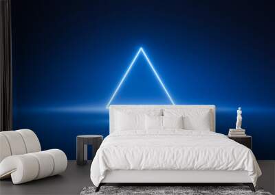 Dark blue 3d background abstract triangle neon light geometric of futuristic polygon technology digital cyber wallpaper or modern space web banner design and innovation cyberspace on virtual backdrop. Wall mural