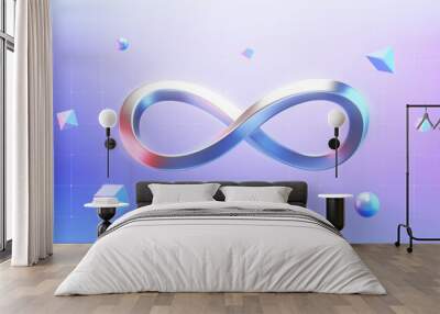 Endless infinity sign of virtual reality metaverse digital innovation game or internet future online simulation media cyber and world on connection technology 3d background with visual interaction. Wall mural