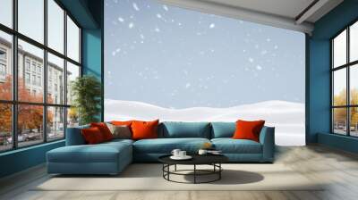 Falling Snowy landscape on blue background. Winter of snow mountain or snowdrift with slope backdrop decoration. 3D rendering. Wall mural