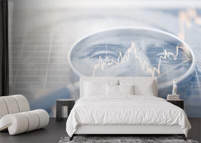 Financial analysis dollar money banking business american cash usa finance banknote magnifier hundred bill currency 3d audit background wealth usd capital paying dollars investment exchange economy. Wall mural