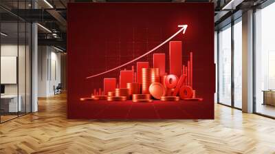 Financial crisis business market graph on economic background with growth money price arrow inflation 3d gold coin percent or crash global finance chart and economy stock currency risk trade diagram. Wall mural