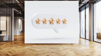 Five gold star rate review customer experience quality service excellent feedback concept on best rating satisfaction background with flat design ranking icon symbol. 3D rendering. Wall mural