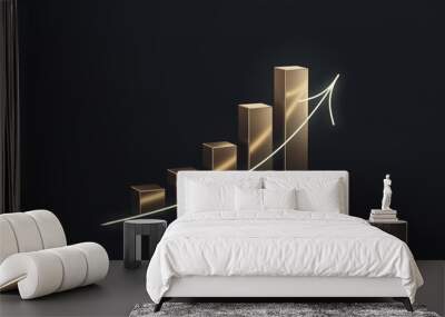 Gold financial graph of earning profit and economy concept on success background with business chart. 3D rendering. Wall mural