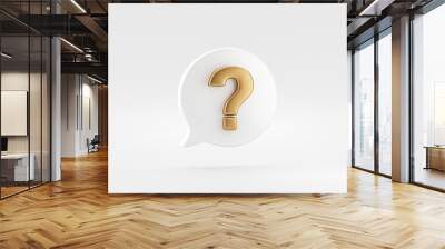 Gold question mark symbol 3d solution problem idea concept of golden faq information help support sign or confusion search answer icon and find suspicion solve isolated on white expression background. Wall mural