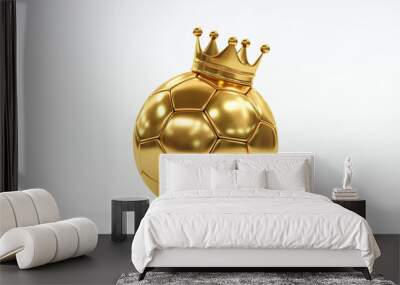 Gold soccer ball or football isolated on white 3d illustration background with sport winner world championship tournament and golden king crown competition trophy champion cup of victory honor prize. Wall mural