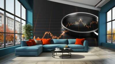 Gold trade chart stock analysis on growth financial business money market 3d background with profit investment exchange graph data concept and global economy currency diagram price marketing research. Wall mural