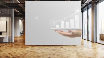 growth arrow business graph on white success finance 3d background with investment financial profit  Wall mural