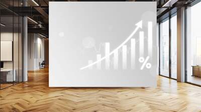 Growth arrow up success business concept on development white presentation background with increase progress chart symbol. Goal achievement finance graph profit forward direction motivation strategy. Wall mural