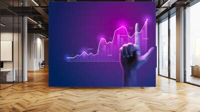 Growth financial business graph on digital metaverse technology strategy background with stock investment data market analysis or finance marketing virtual chart and global innovation future trade. Wall mural