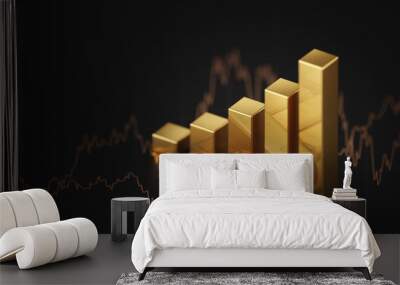 Growth gold bar financial investment stock diagram on 3d profit graph background of global economy trade price business market concept or capital marketing golden banking chart exchange invest value. Wall mural