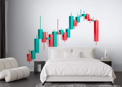 Growth stock diagram financial graph or business investment market trade exchange analysis chart and economy finance report ticker candlestick isolated on white 3d background with marketing statistic. Wall mural