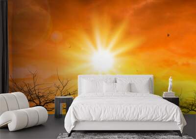 Heat wave of extreme sun and sky background. Hot weather with global warming concept. Temperature of Summer season. Wall mural