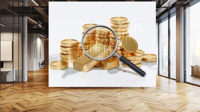 Investment of business gold stock price market financial exchange or golden precious coin currency savings money and rich finance trade on future profit 3d background with global economy graph chart. Wall mural