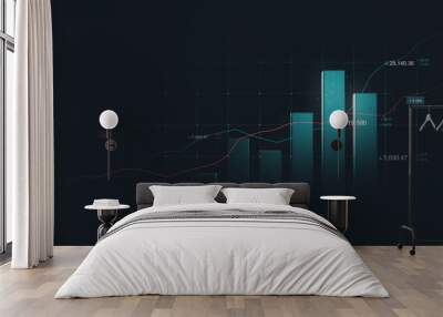 Market chart of business glowing stock graph or investment financial data profit on growth money diagram background with diagram exchange information. 3D rendering. Wall mural