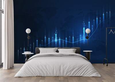 market chart of business increase stock graph or investment financial data profit on growth money di Wall mural