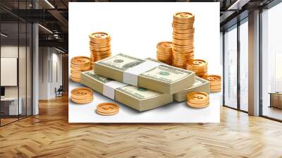 Money finance investment business asset financial cash currency profit isolated on white background concept of growth income increase success strategy or gold coin deposit wealth market earning price. Wall mural