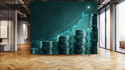 Money growth business graph economy finance stock or currency investment financial diagram profit chart of global exchange market price shares on economic analysis 3d background with success trade. Wall mural