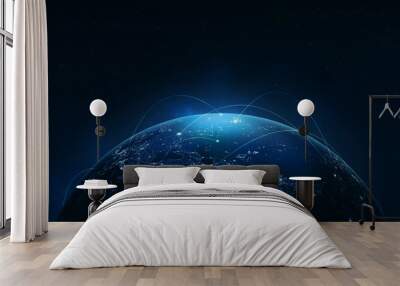 Night earth global virtual internet world connection of metaverse technology network digital communication and worldwide networking on connect 3d background. Elements of this image furnished by NASA. Wall mural