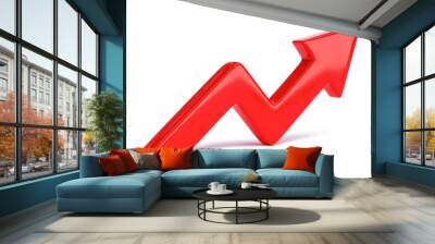 Red 3d grow arrow up symbol direction design or growth business success chart line icon and abstract navigation graphic sign isolated on white background with increase money profit stock marketing. Wall mural