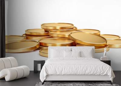 Stack of gold coin currency market financial or investment money banking treasure wealth cash and golden dollar pile isolated on white economy background with business earnings profit sign. 3D render. Wall mural