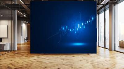 Strategy stock chart financial graph analysis market exchange on growth business technology background with money diagram trade investment or digital progress candlestick finance data global success. Wall mural