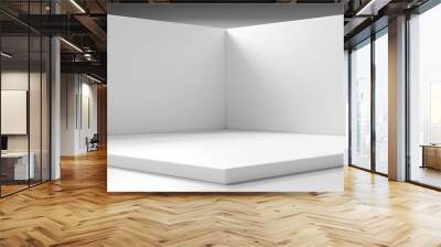 White product background and empty blank space corner room wall abstract minimal modern design display on interior stage platform pedestal podium scene backdrop with studio showcase. 3D rendering. Wall mural