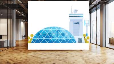 Agricultural research lab building illustration glass greenhouse. Vector illustration Wall mural