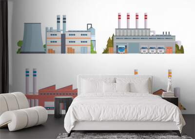 factory buildings vector illustration collection. Flat design front view concept for city illustration Wall mural