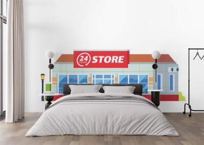 Vector 24 hours building store flat design illustration Wall mural