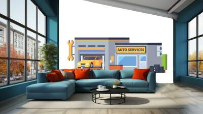 Vector auto garage building flat design illustration Wall mural