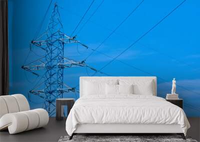 line of power lines against the blue sky color Wall mural