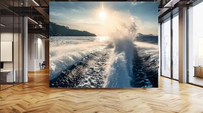 A luxury motor boat driving on the sea at high speed ai generative Wall mural